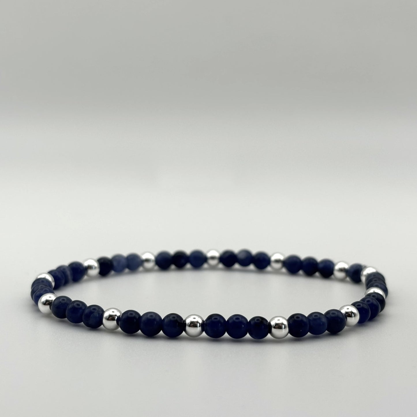 Dark Blue Sodalite and Sterling Silver Bead Stacking Bracelet