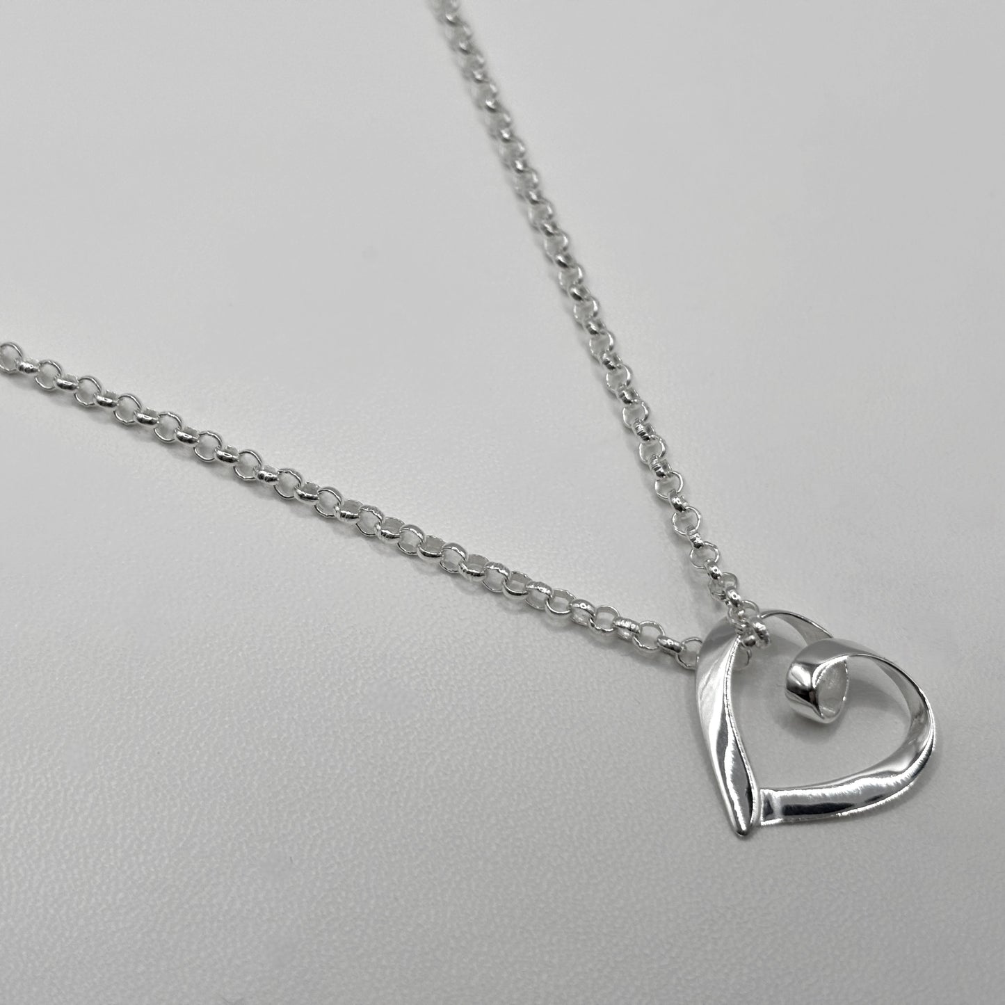Ribbon Heart Medium Pendant on a Classic Necklace