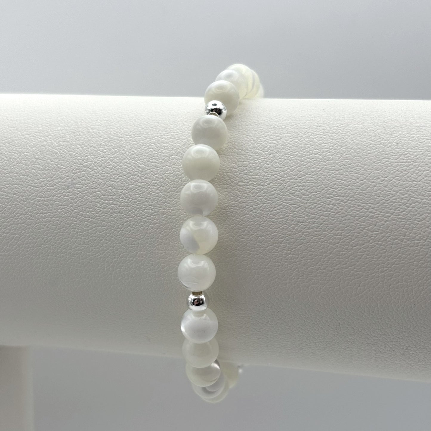 Mother of Pearl and Sterling Silver Bead Stretch Bracelet