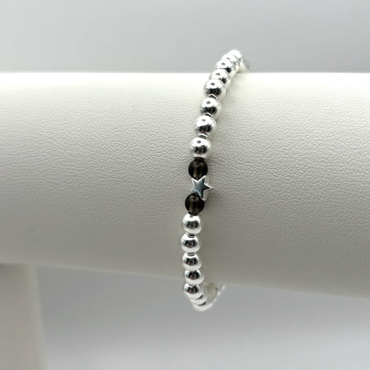 Smokey Quartz and Star Sterling Silver Bead Stacking Bracelet