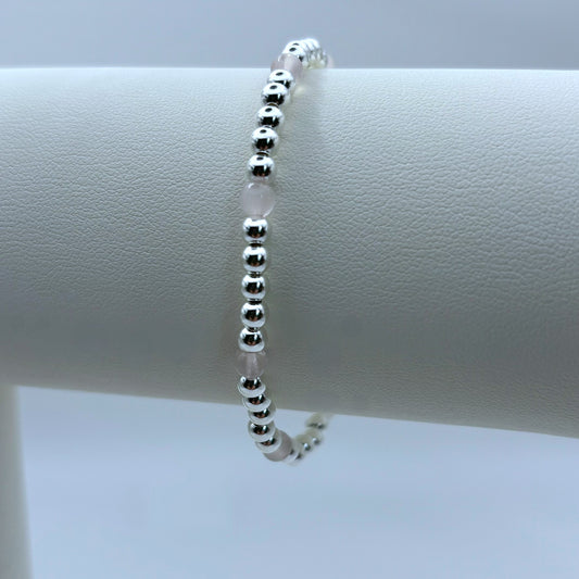Rose Quartz and Sterling Silver Stretch Bead Stacking Bracelet