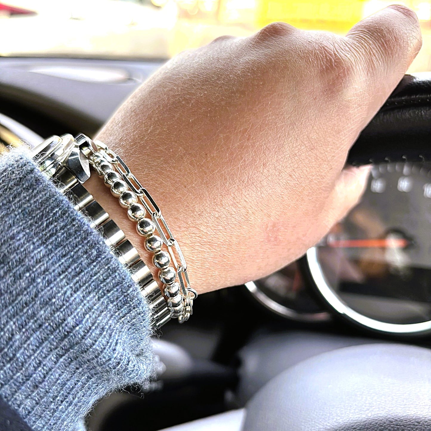 Sterling Silver Bead Stacking Bracelet