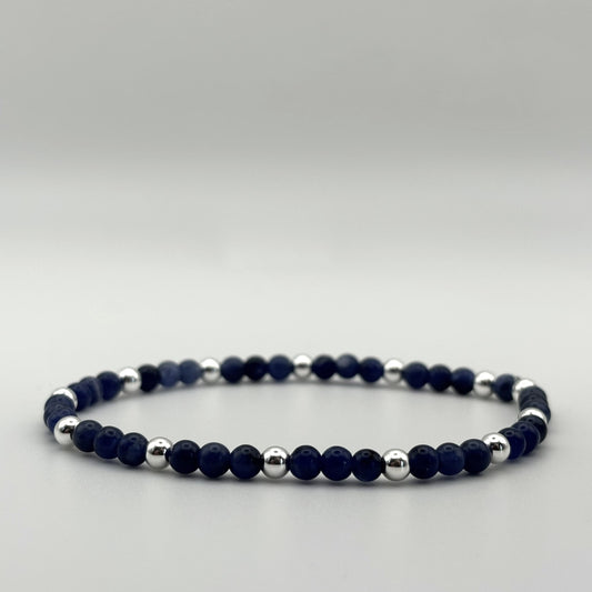 Dark Blue Sodalite and Sterling Silver Bead Stacker Bracelet