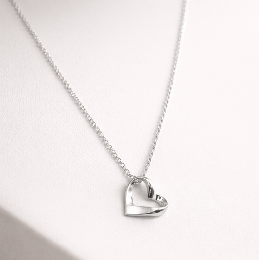 Ribbon Heart Medium Pendant on a Classic Necklace