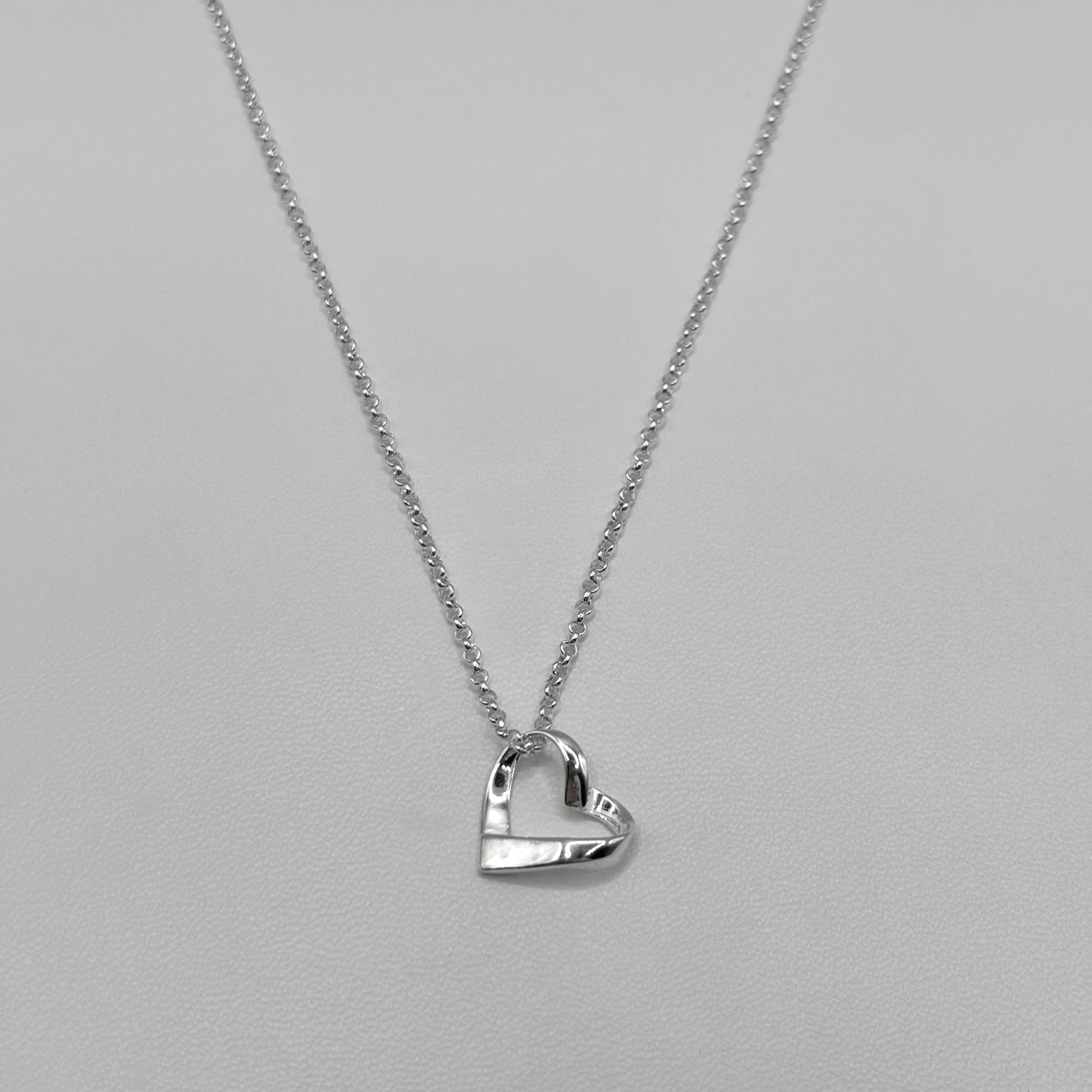 Ribbon Heart Pendant on a Fine Belcher Chain - Small