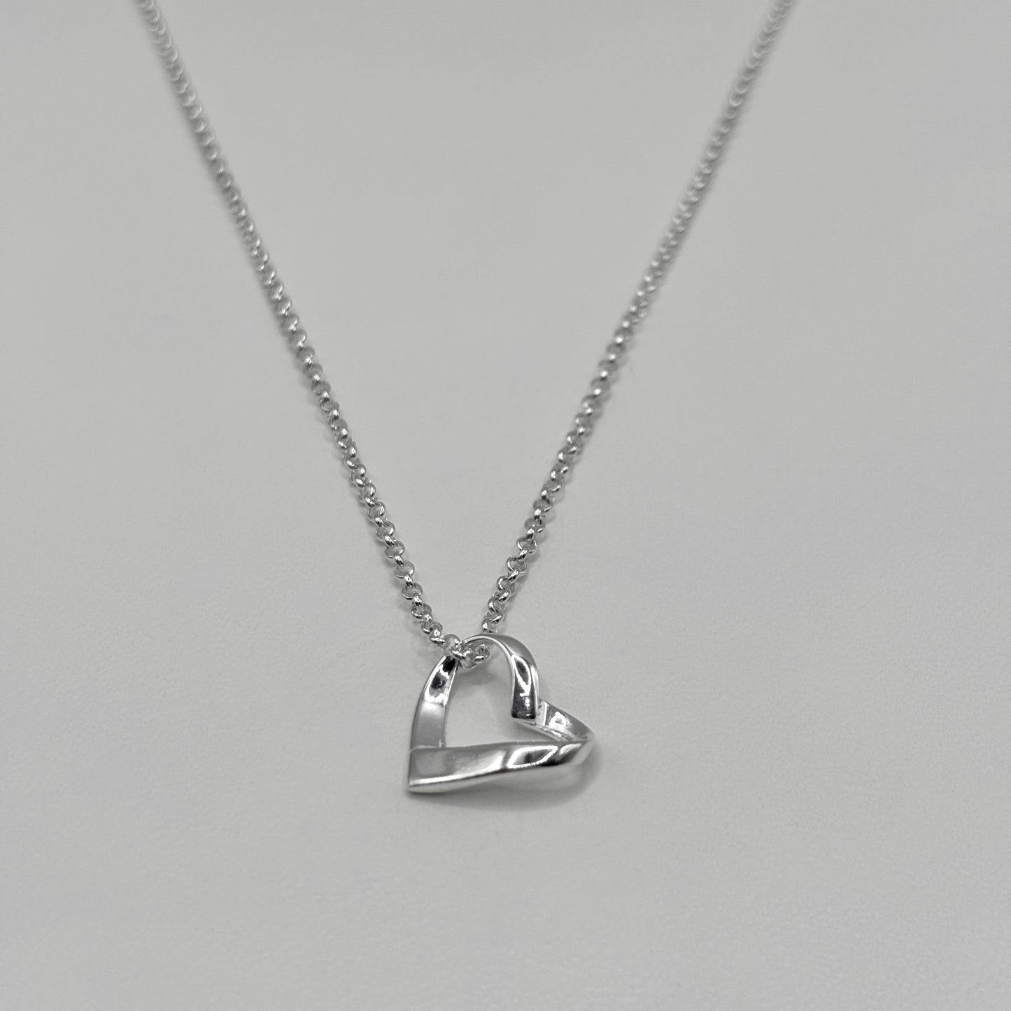 Ribbon Heart Pendant on a Fine Belcher Chain - Small