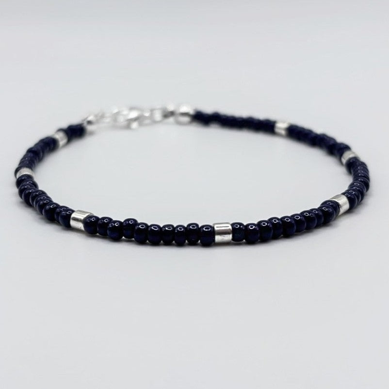 Seed Bracelet - Navy and Silver