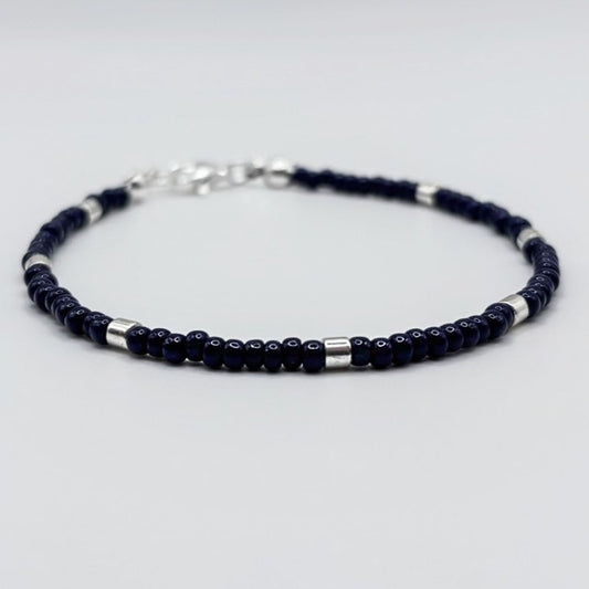 Seed Bracelet - Navy and Silver