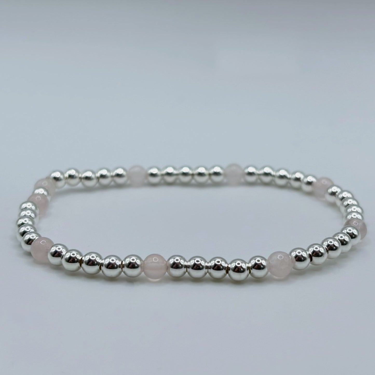 Rose Quartz and Sterling Silver Stretch Bead Stacking Bracelet
