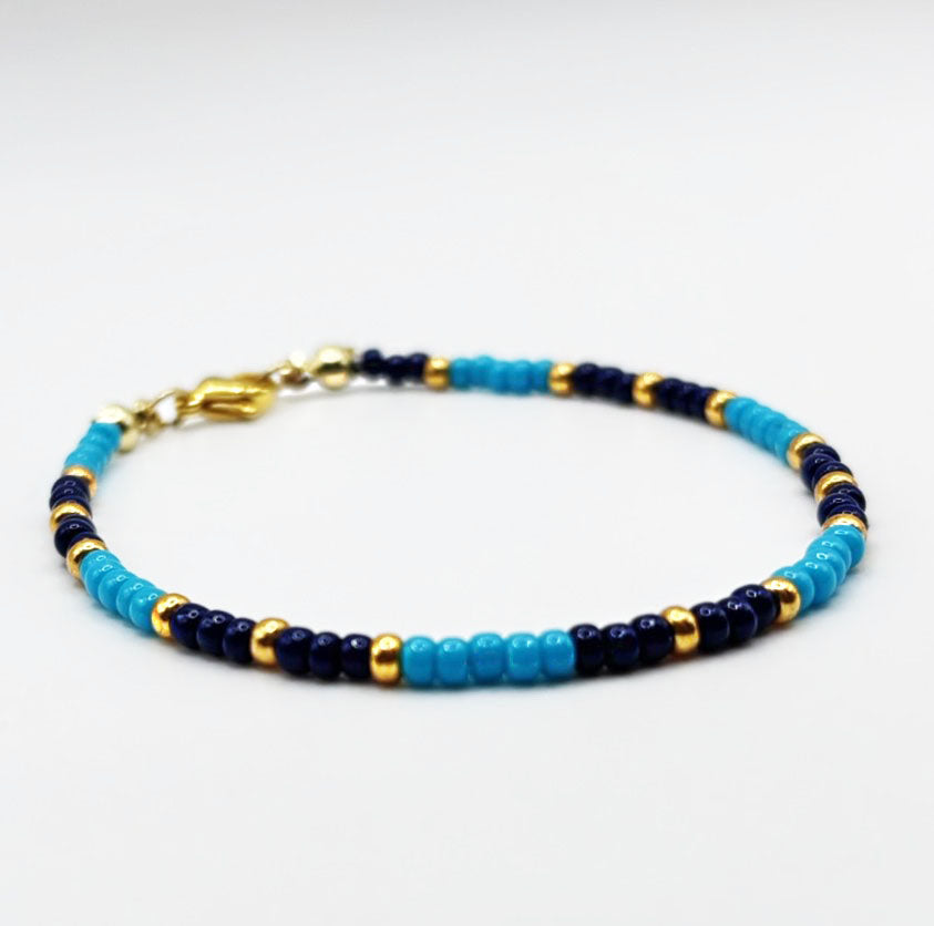 Seed Bracelet - Turquoise, gold and navy