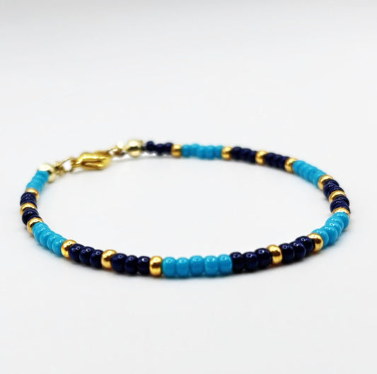 Seed Bracelet - Turquoise, gold and navy
